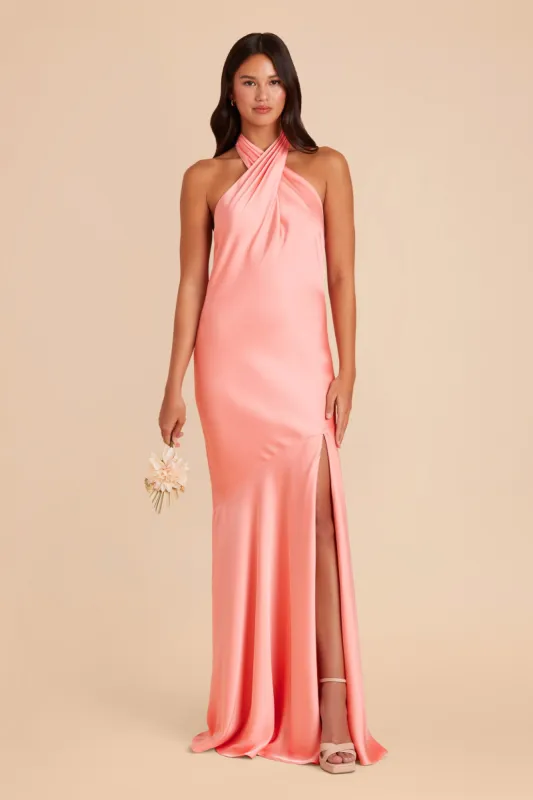 Stephanie Matte Satin Dress - Coral Pink sold by Birdy Grey