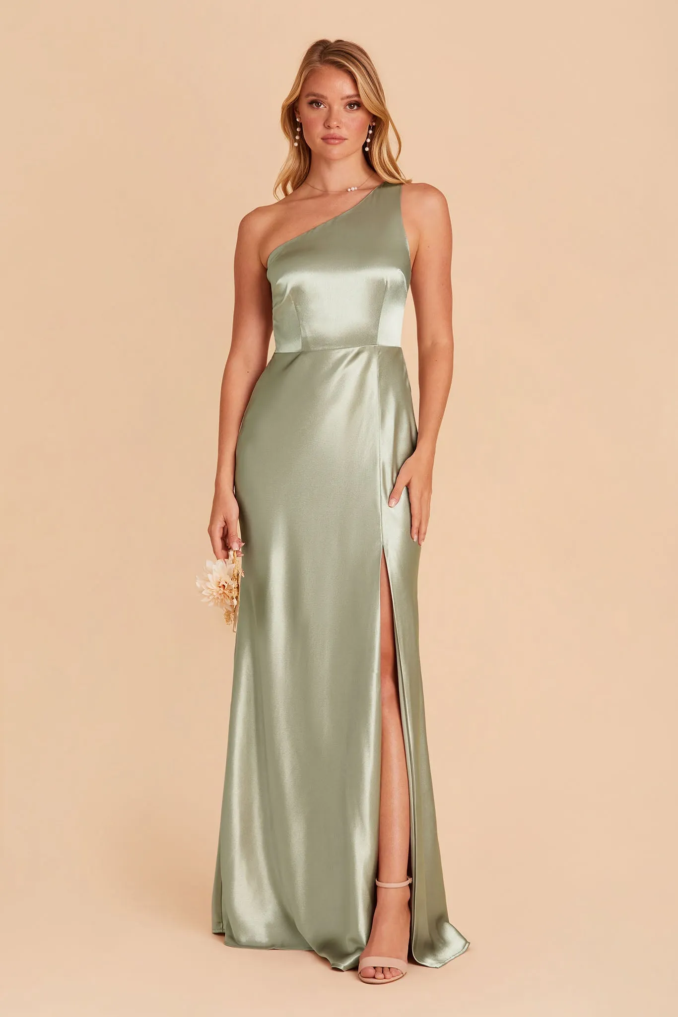 Kira Shiny Satin Dress - Sage sold by Birdy Grey