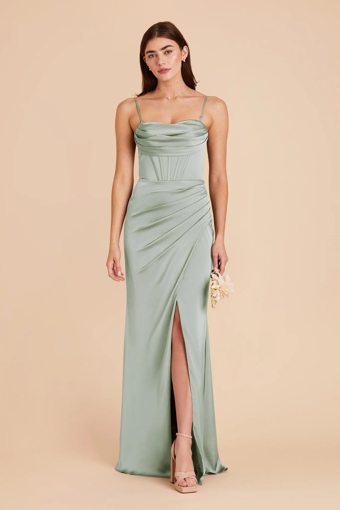 Carrie Matte Satin Dress - Sage sold by Birdy Grey product image thumbnail 3