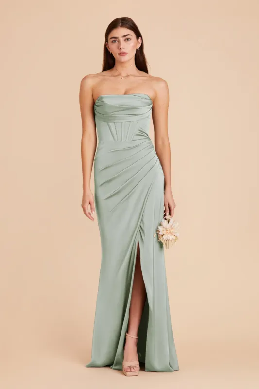 Carrie Matte Satin Dress - Sage sold by Birdy Grey