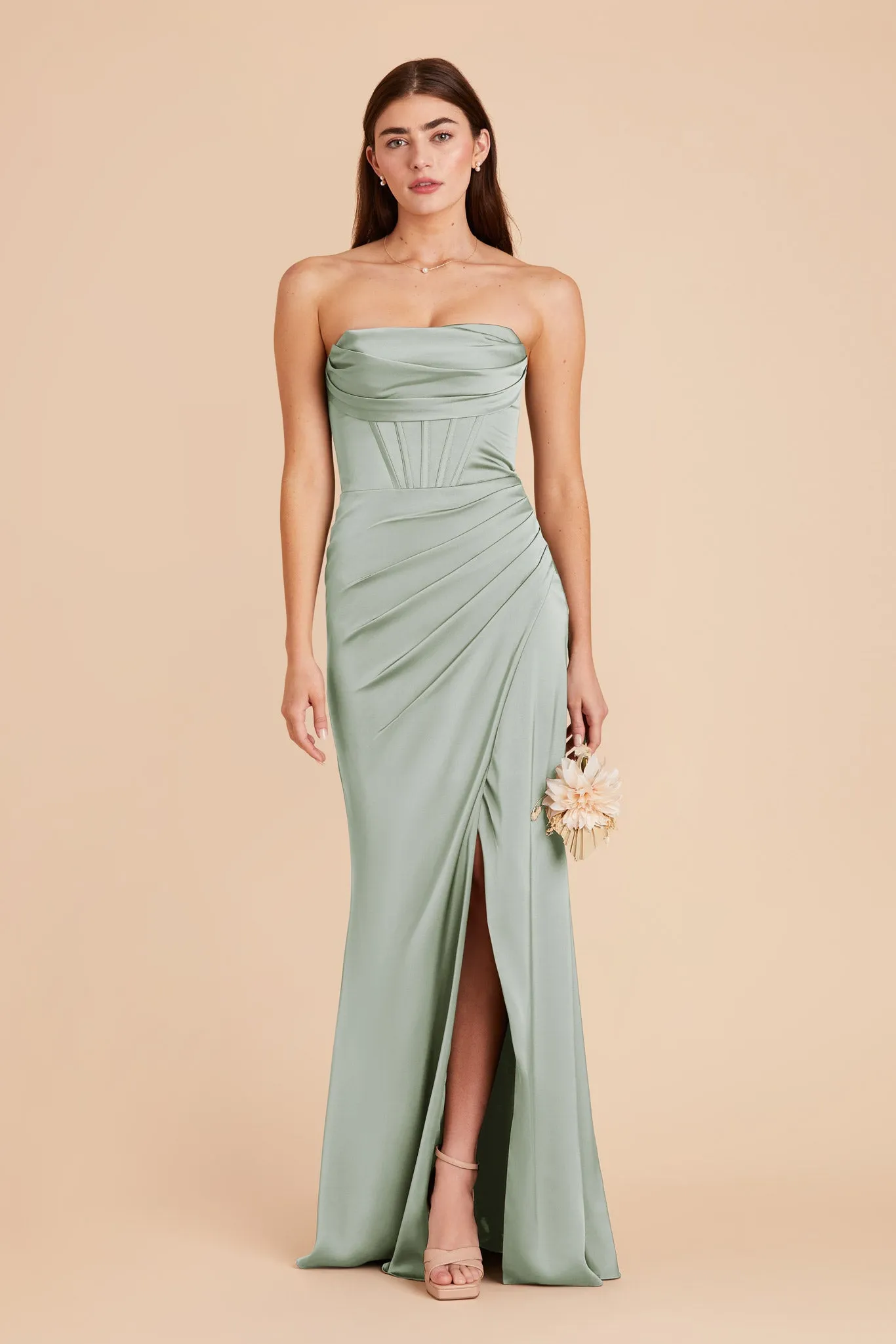 Carrie Matte Satin Dress - Sage sold by Birdy Grey