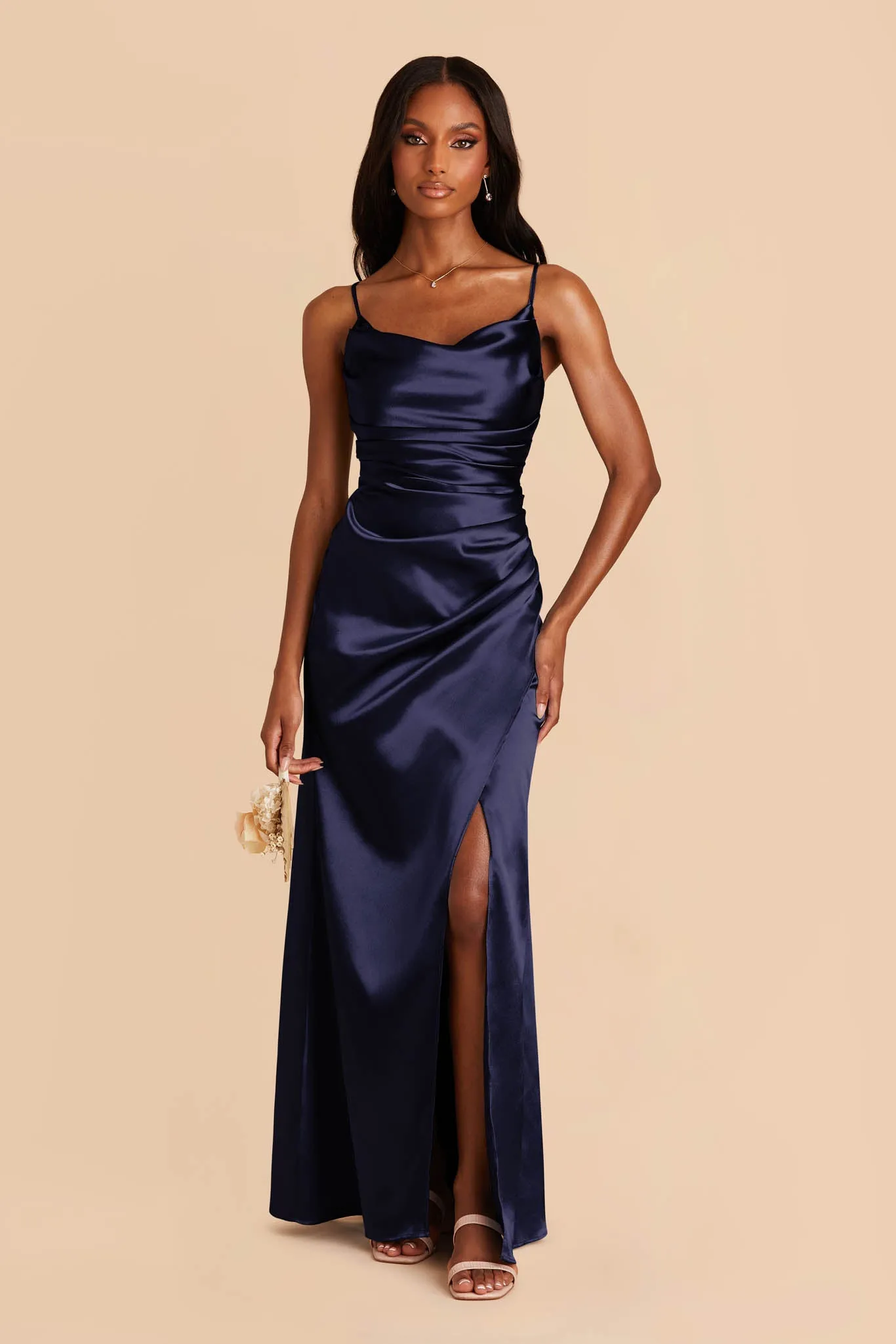 Lydia Shiny Satin Dress - Navy sold by Birdy Grey
