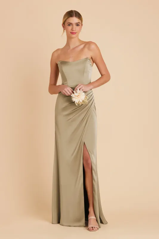 Anne Matte Satin Dress - Moss Green sold by Birdy Grey
