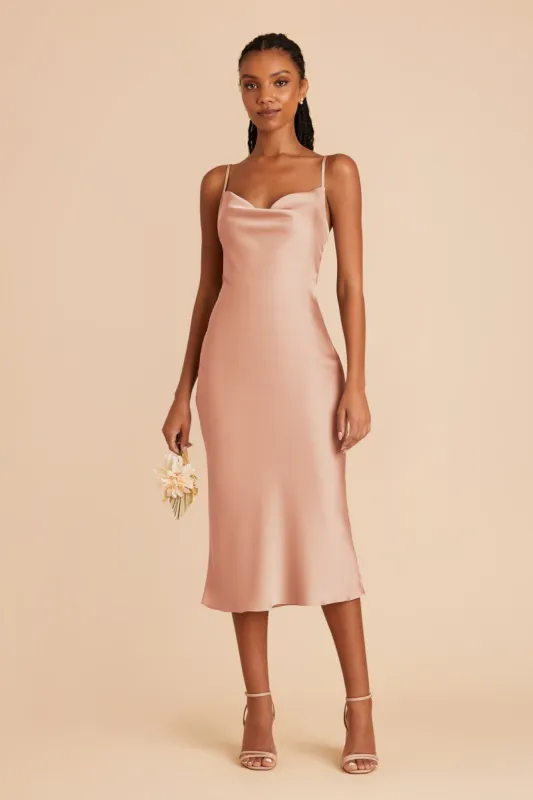 Lisa Matte Satin Midi Dress - Rose Gold sold by Birdy Grey