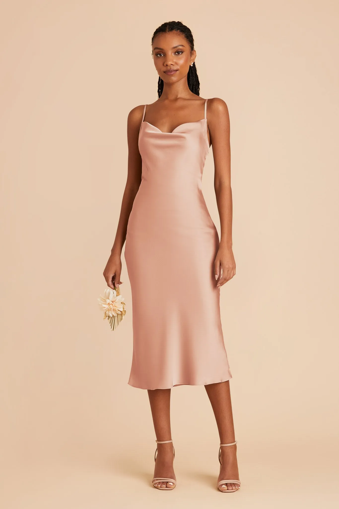 Lisa Matte Satin Midi Dress - Rose Gold sold by Birdy Grey