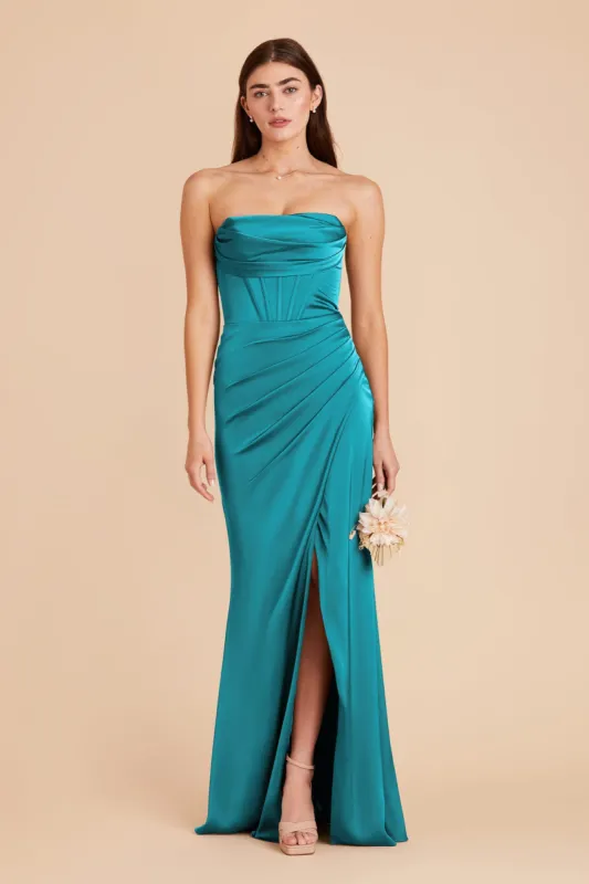 Carrie Matte Satin Dress - Teal sold by Birdy Grey