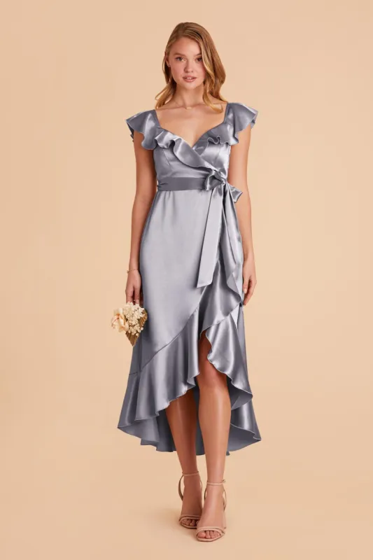 James Shiny Satin Midi Dress - Dusty Blue sold by Birdy Grey