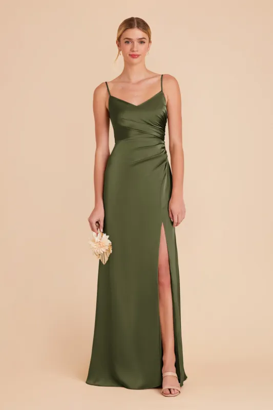 Catherine Matte Satin Dress - Olive sold by Birdy Grey