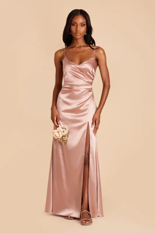Catherine Shiny Satin Dress - Rose Gold sold by Birdy Grey