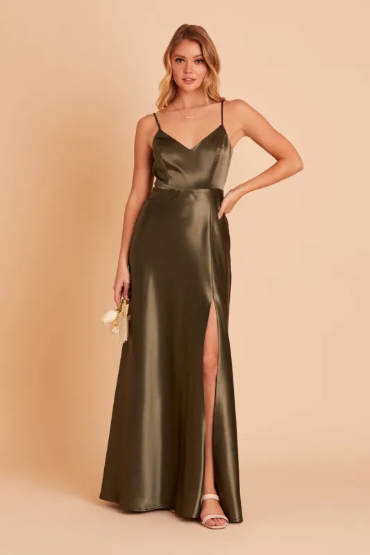 Jay Shiny Satin Dress - Olive sold by Birdy Grey