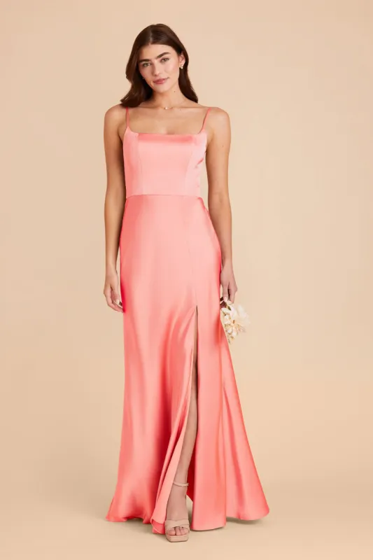 Mai Matte Satin Dress - Coral Pink sold by Birdy Grey