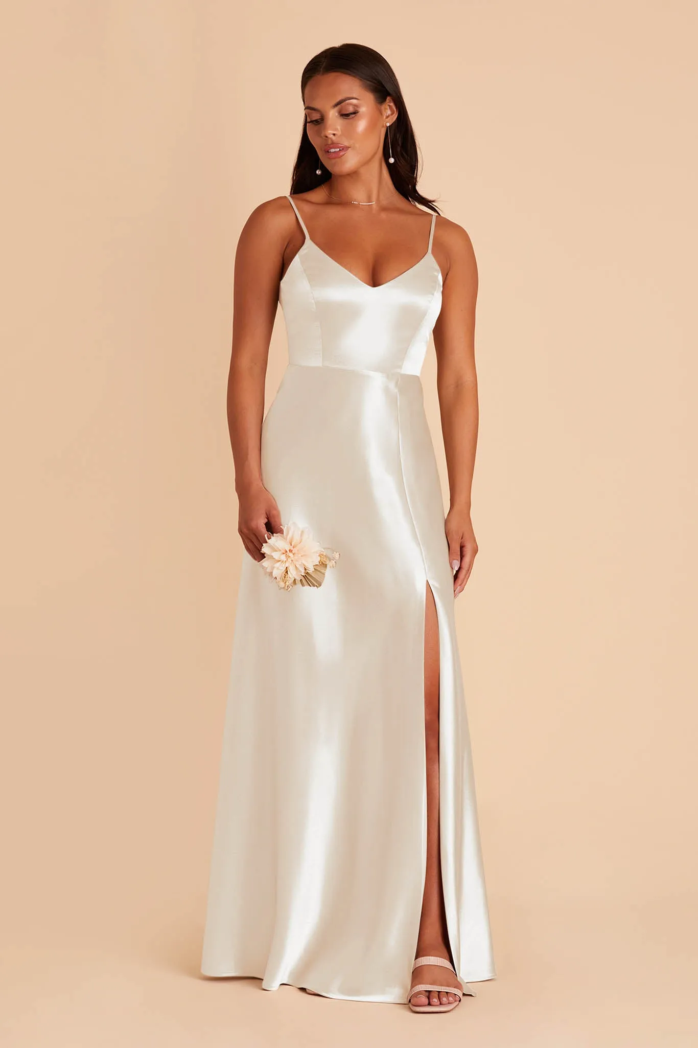 Jay Shiny Satin Dress - White sold by Birdy Grey