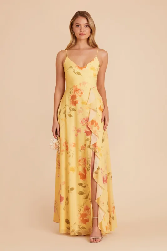 Theresa Chiffon Dress - Pale Yellow Rococo Floral sold by Birdy Grey