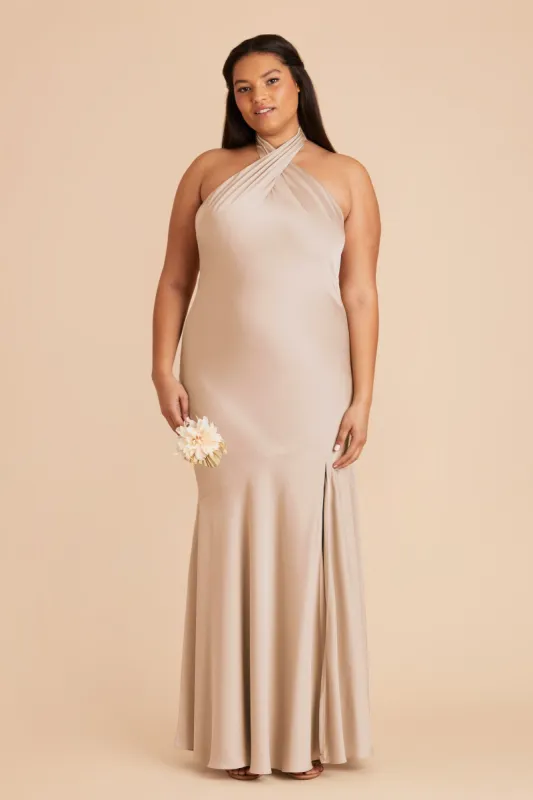 Stephanie Matte Satin Dress - Taupe sold by Birdy Grey