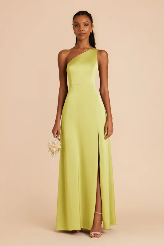 Kira Matte Satin Dress - Chartreuse sold by Birdy Grey