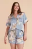 Jonny Satin Floral Pajama Set - Dusty Blue Romantic Bouquet sold by Birdy Grey