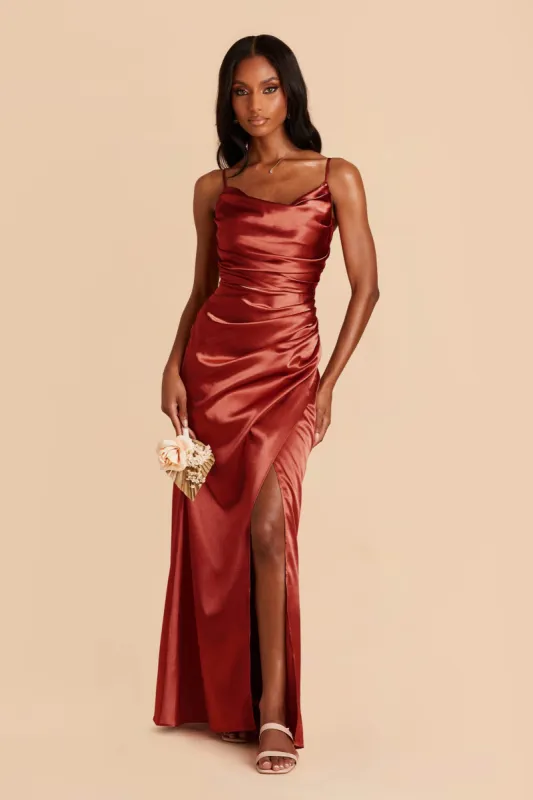 Lydia Shiny Satin Dress - Spice sold by Birdy Grey