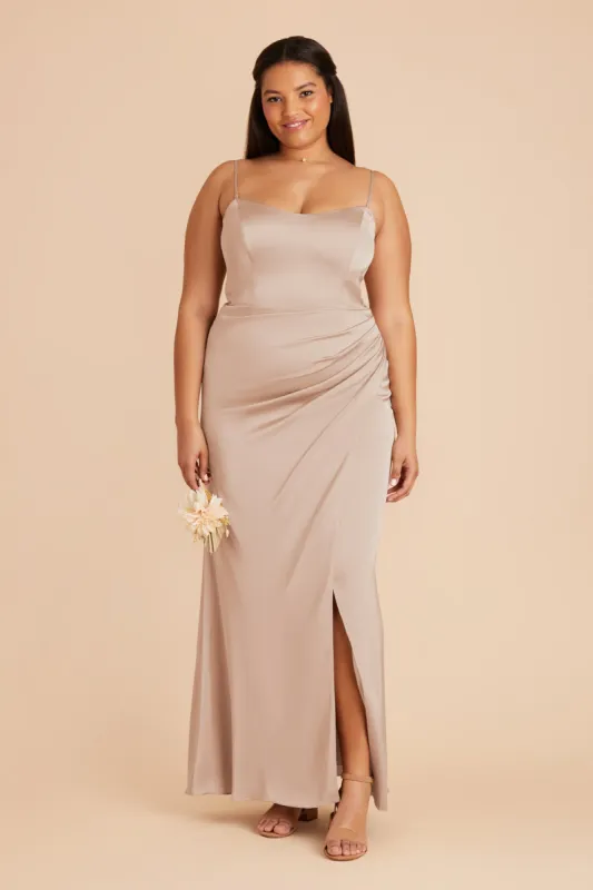 Anne Matte Satin Dress - Taupe sold by Birdy Grey