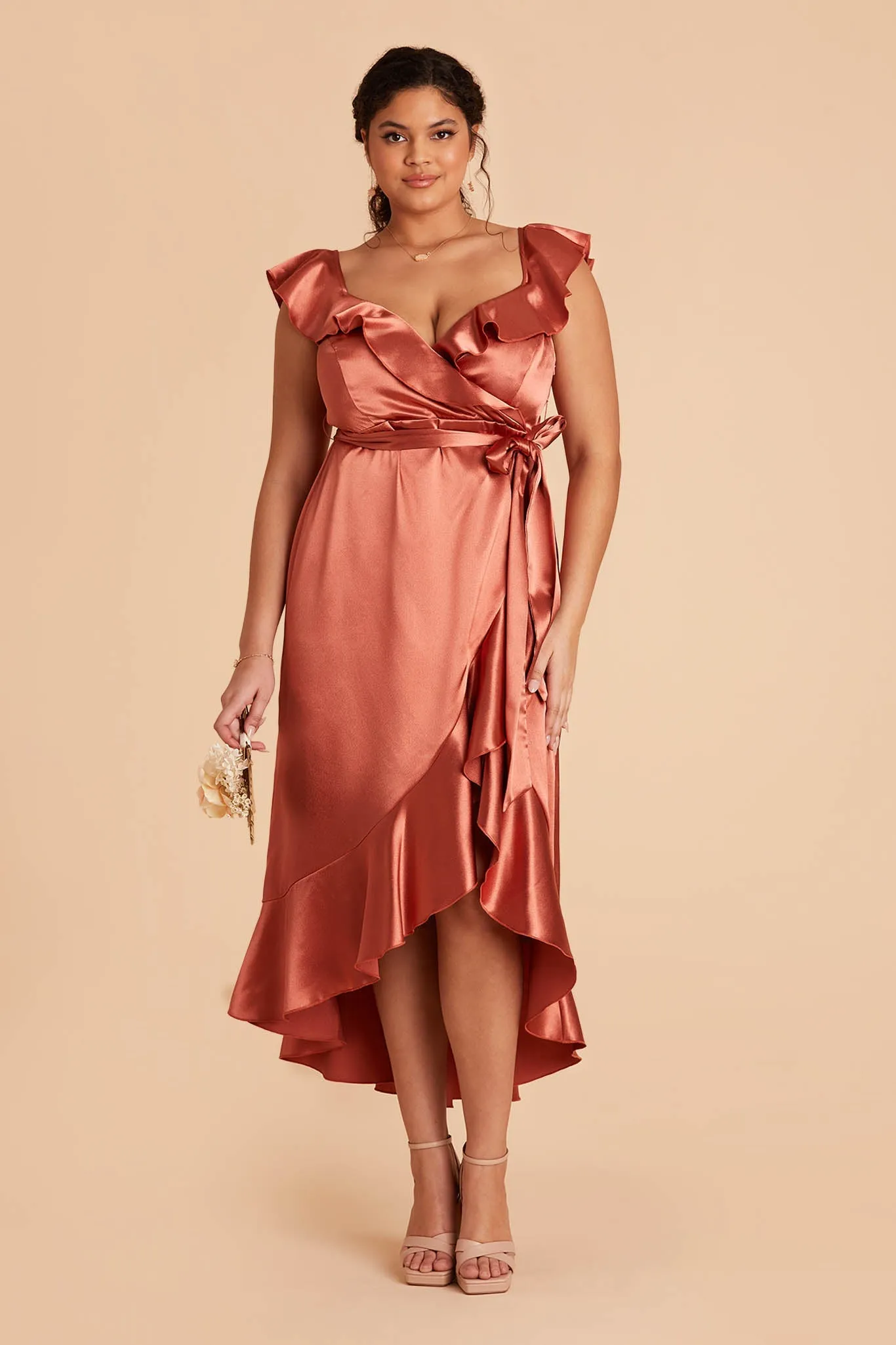 James Shiny Satin Midi Dress - Terracotta sold by Birdy Grey product image thumbnail 2