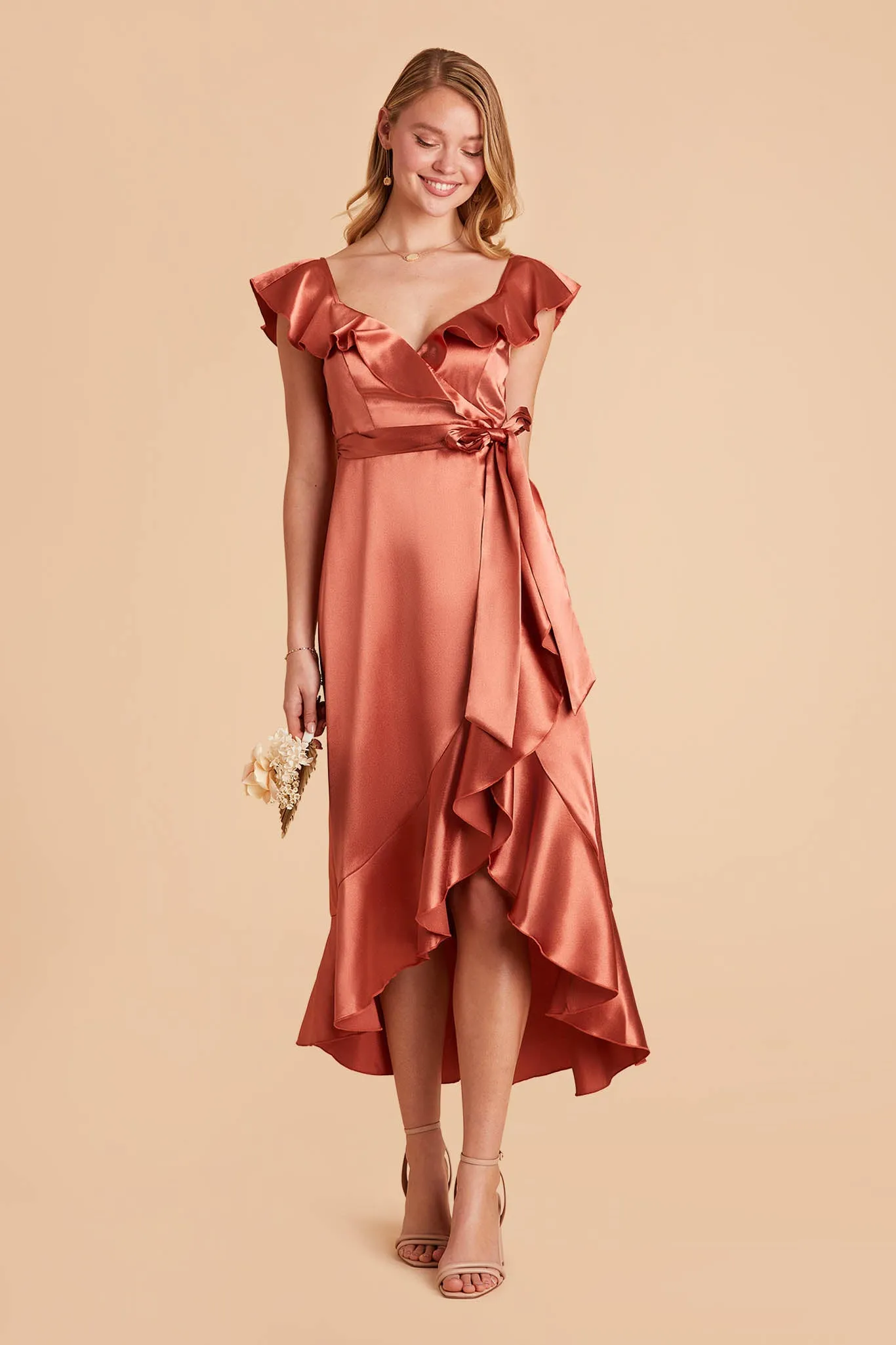 James Shiny Satin Midi Dress - Terracotta sold by Birdy Grey