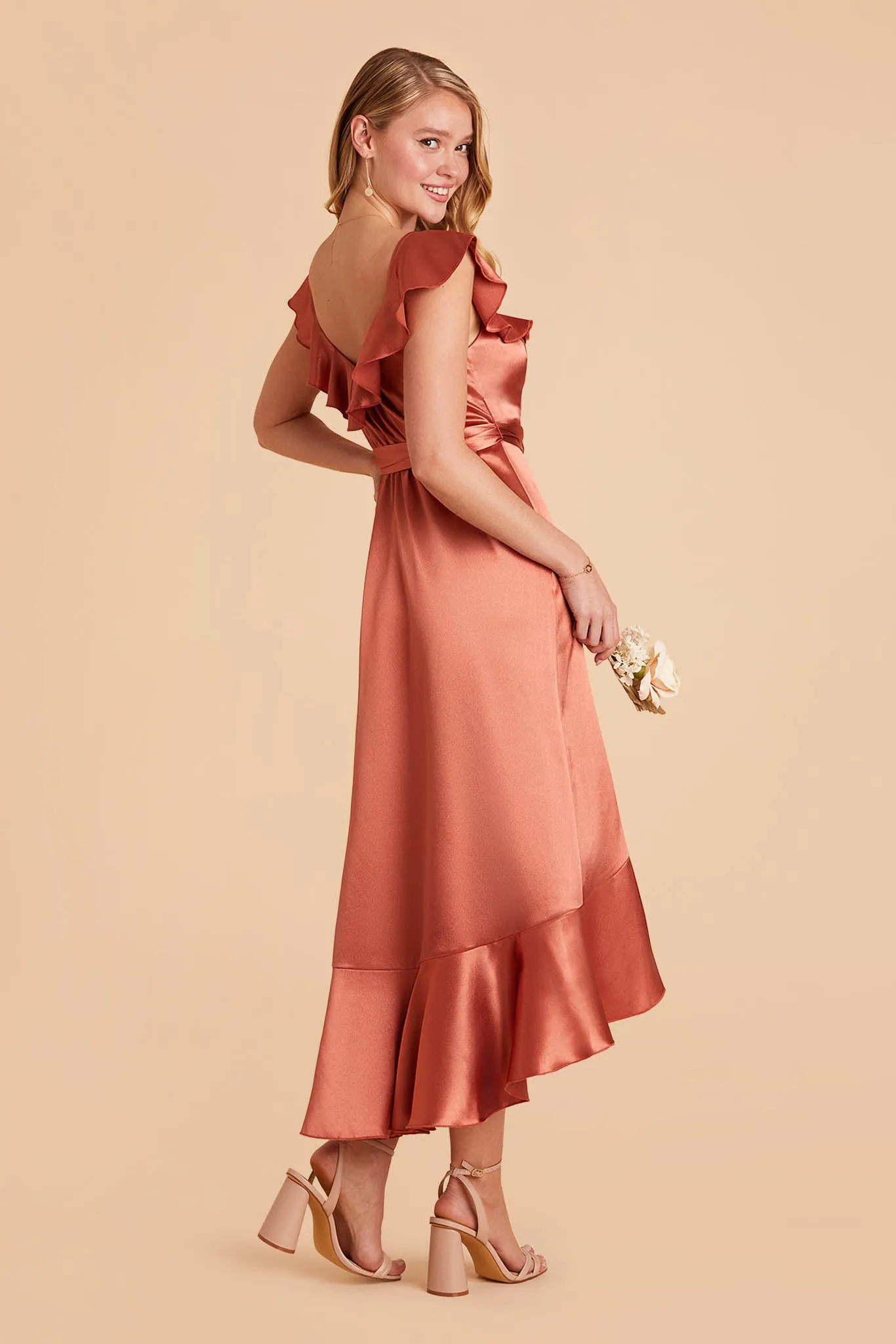 James Shiny Satin Midi Dress - Terracotta sold by Birdy Grey product image thumbnail 4