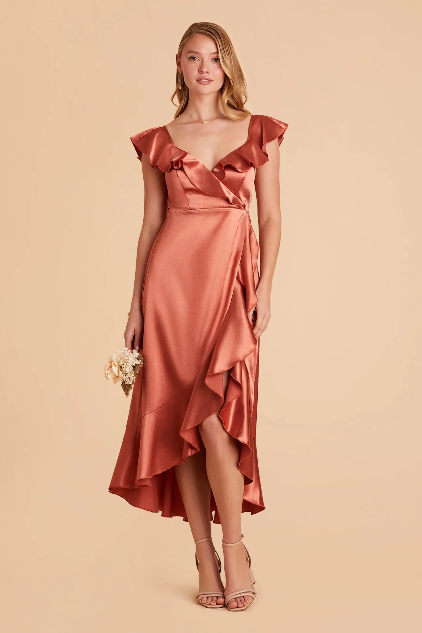 James Shiny Satin Midi Dress - Terracotta sold by Birdy Grey product image thumbnail 3