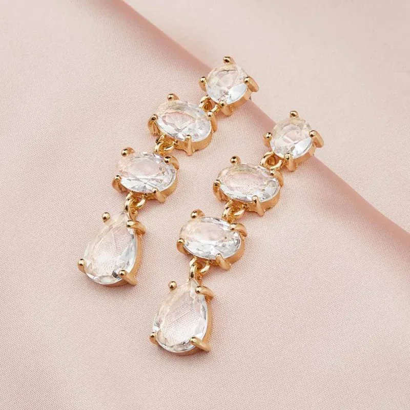 Lyon Crystal Shoulder Duster Earrings - Gold sold by Birdy Grey