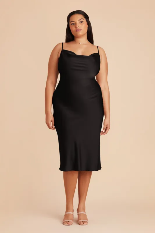 Lisa Matte Satin Midi Dress - Black sold by Birdy Grey