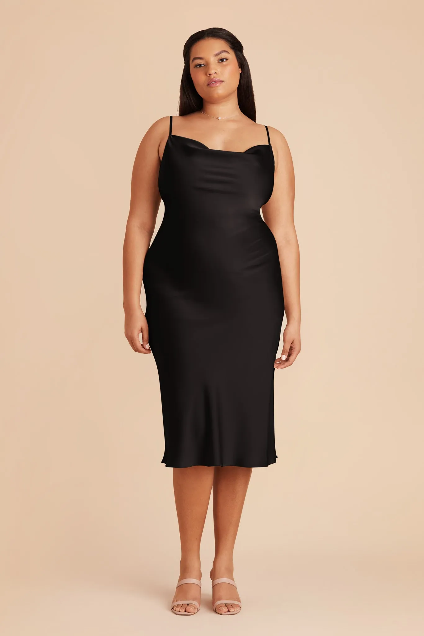 Lisa Matte Satin Midi Dress - Black sold by Birdy Grey