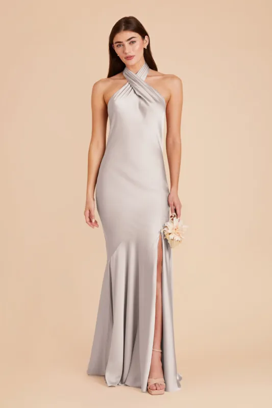 Stephanie Matte Satin Dress - Platinum sold by Birdy Grey