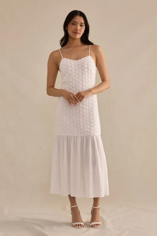 Sylvia Rosette Midi Dress - White sold by Birdy Grey