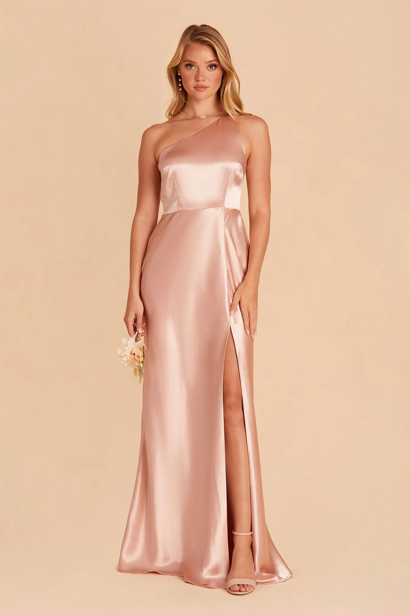Kira Shiny Satin Dress - Rose Gold sold by Birdy Grey