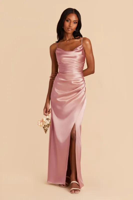 Lydia Shiny Satin Dress - English Rose sold by Birdy Grey