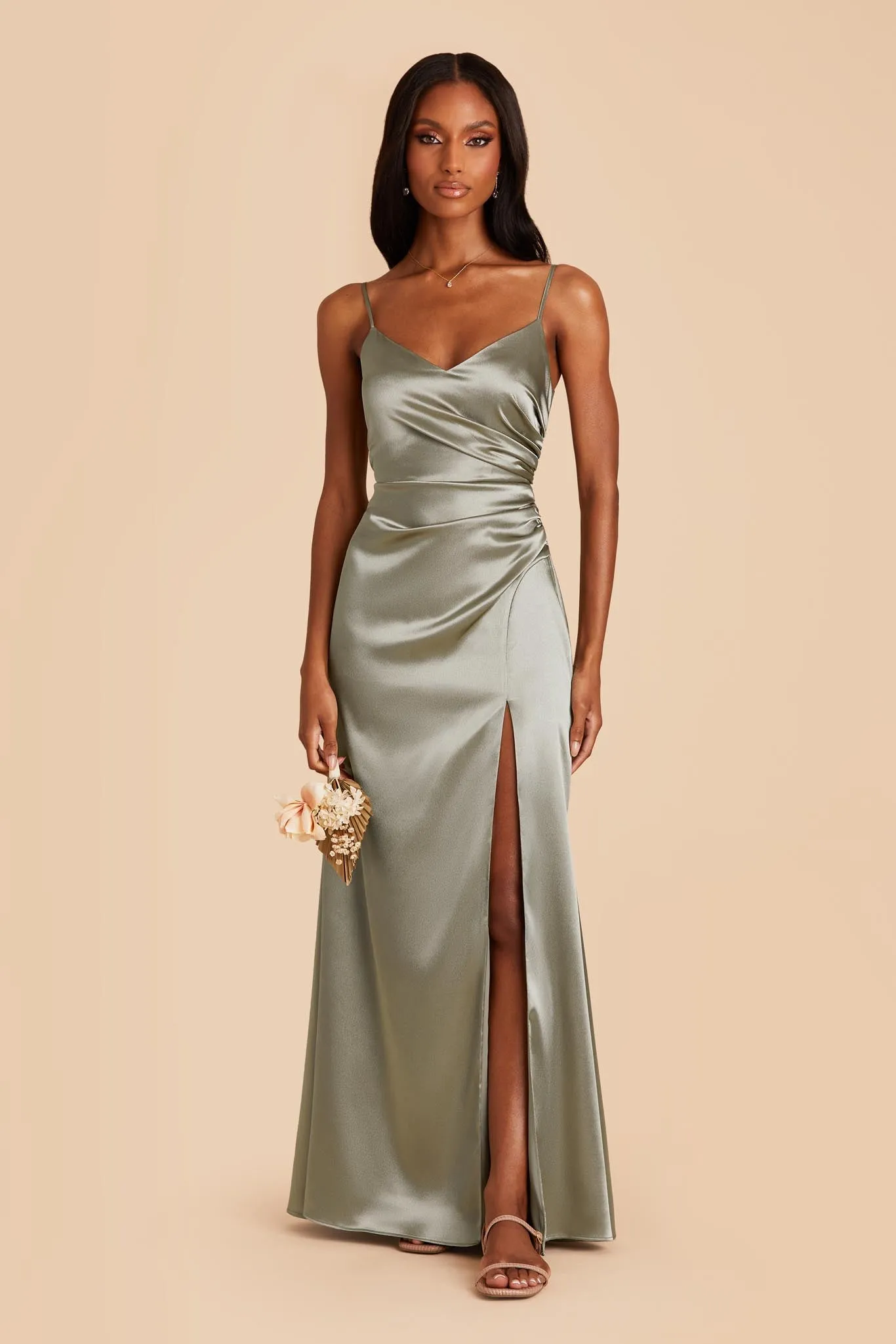 Catherine Shiny Satin Dress - Moss Green sold by Birdy Grey product image thumbnail 2