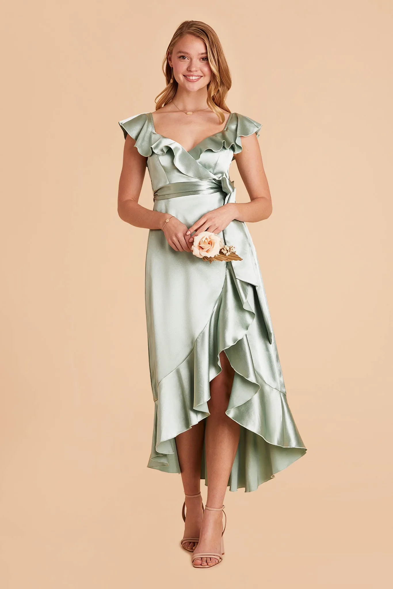 James Shiny Satin Midi Dress - Sage sold by Birdy Grey