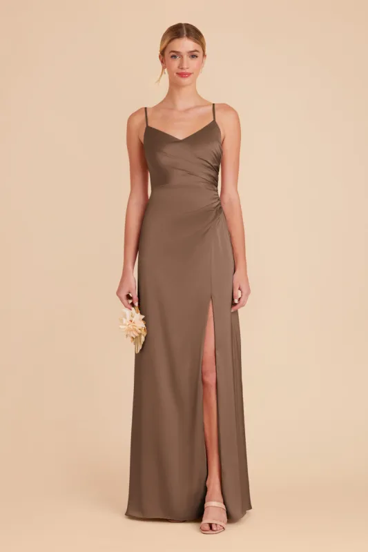 Catherine Matte Satin Dress - Mocha sold by Birdy Grey