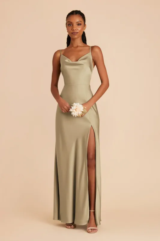 Lisa Long Matte Satin Dress - Moss Green sold by Birdy Grey
