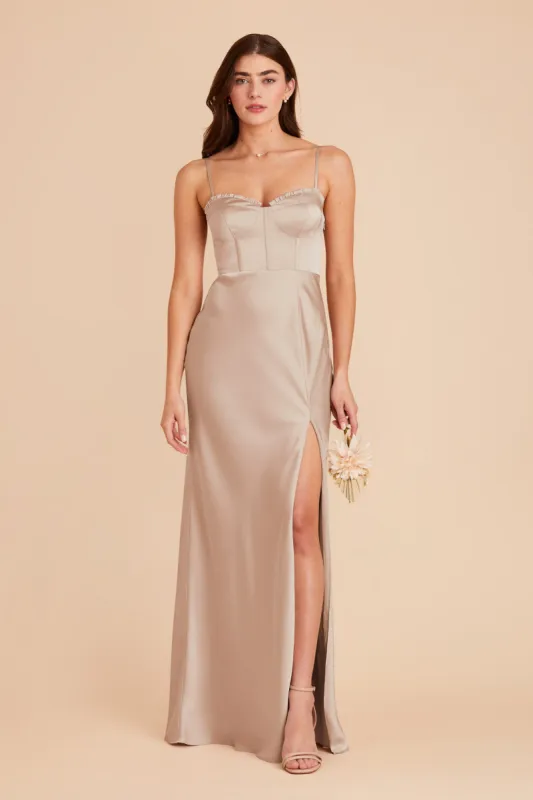 Jessica Matte Satin Dress - Taupe sold by Birdy Grey