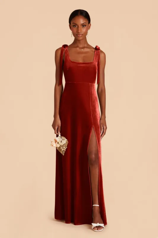 Alex Velvet Dress - Burnt Orange sold by Birdy Grey