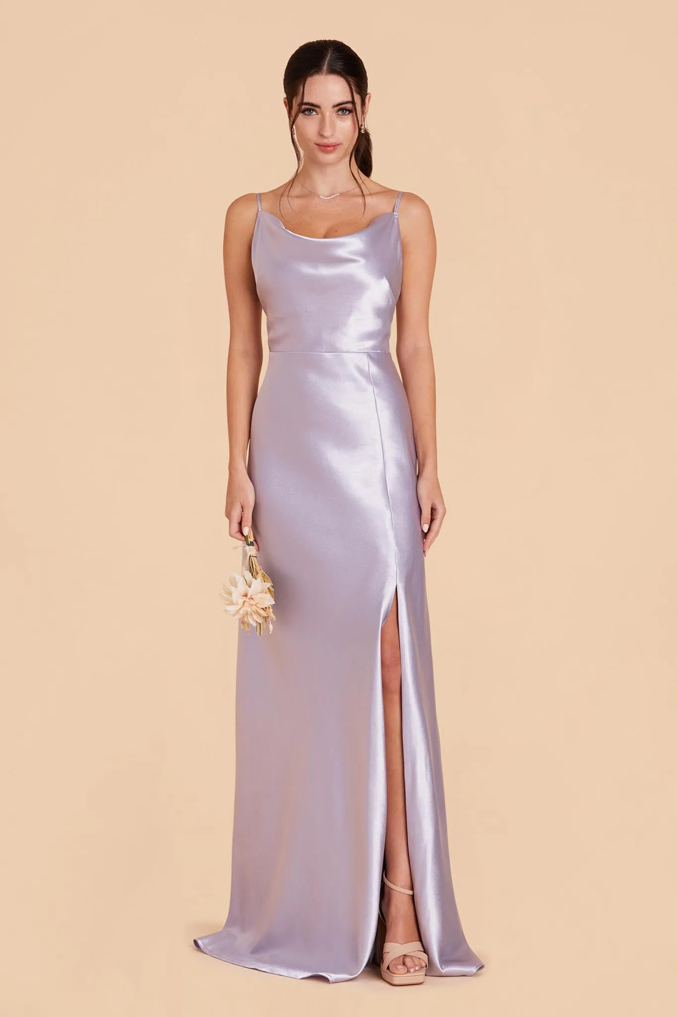 Lisa Long Shiny Satin Dress - Dusty Lilac sold by Birdy Grey