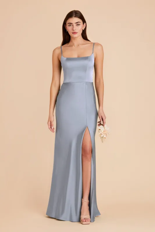 Mai Matte Satin Dress - Dusty Blue sold by Birdy Grey