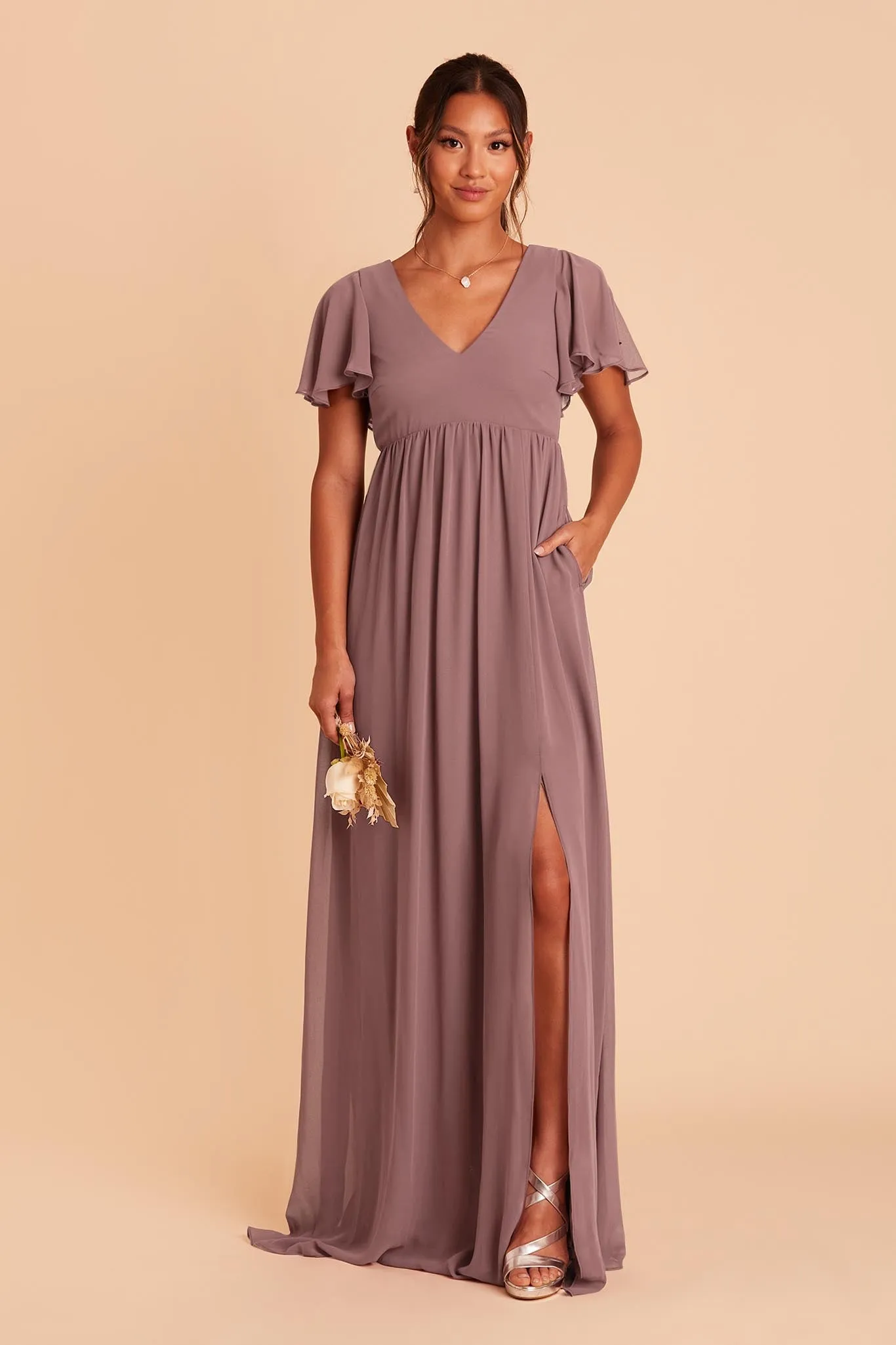 Hannah Empire Dress - Dark Mauve sold by Birdy Grey