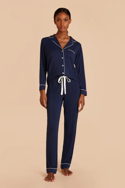 Jonny Long Sleeve Pajama and Pants Set - Navy sold by Birdy Grey