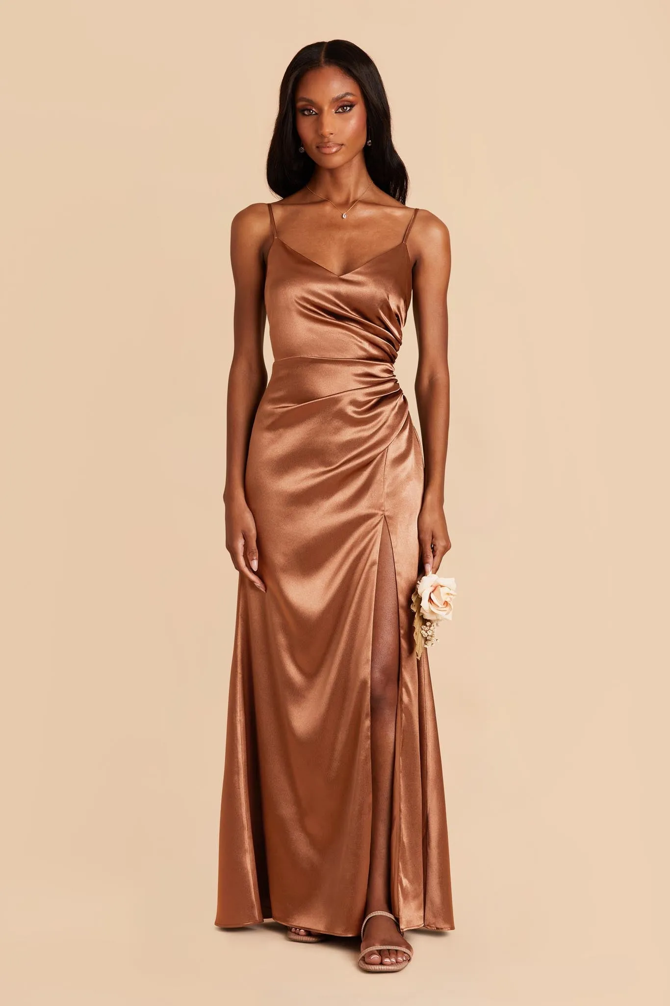 Catherine Shiny Satin Dress - Rust sold by Birdy Grey