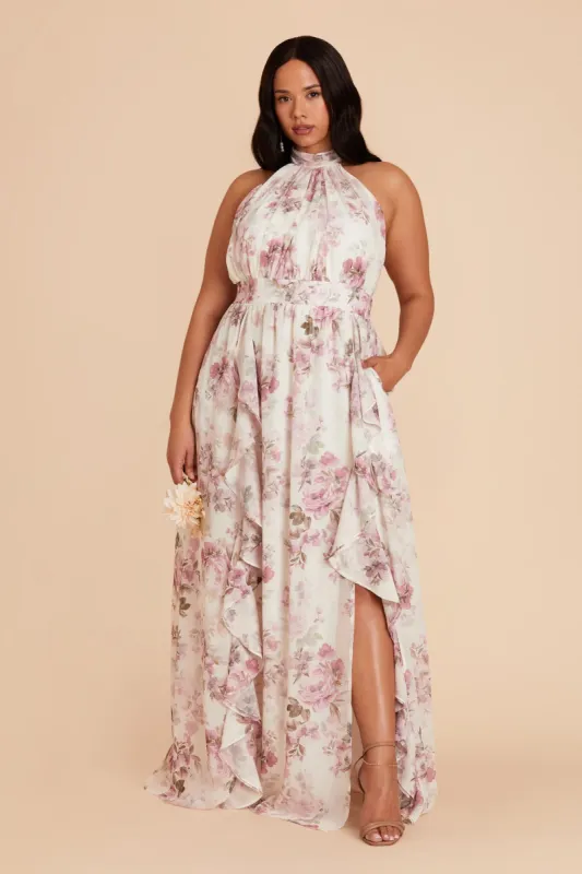 Joyce Chiffon Dress - Dusty Pink Peonies sold by Birdy Grey