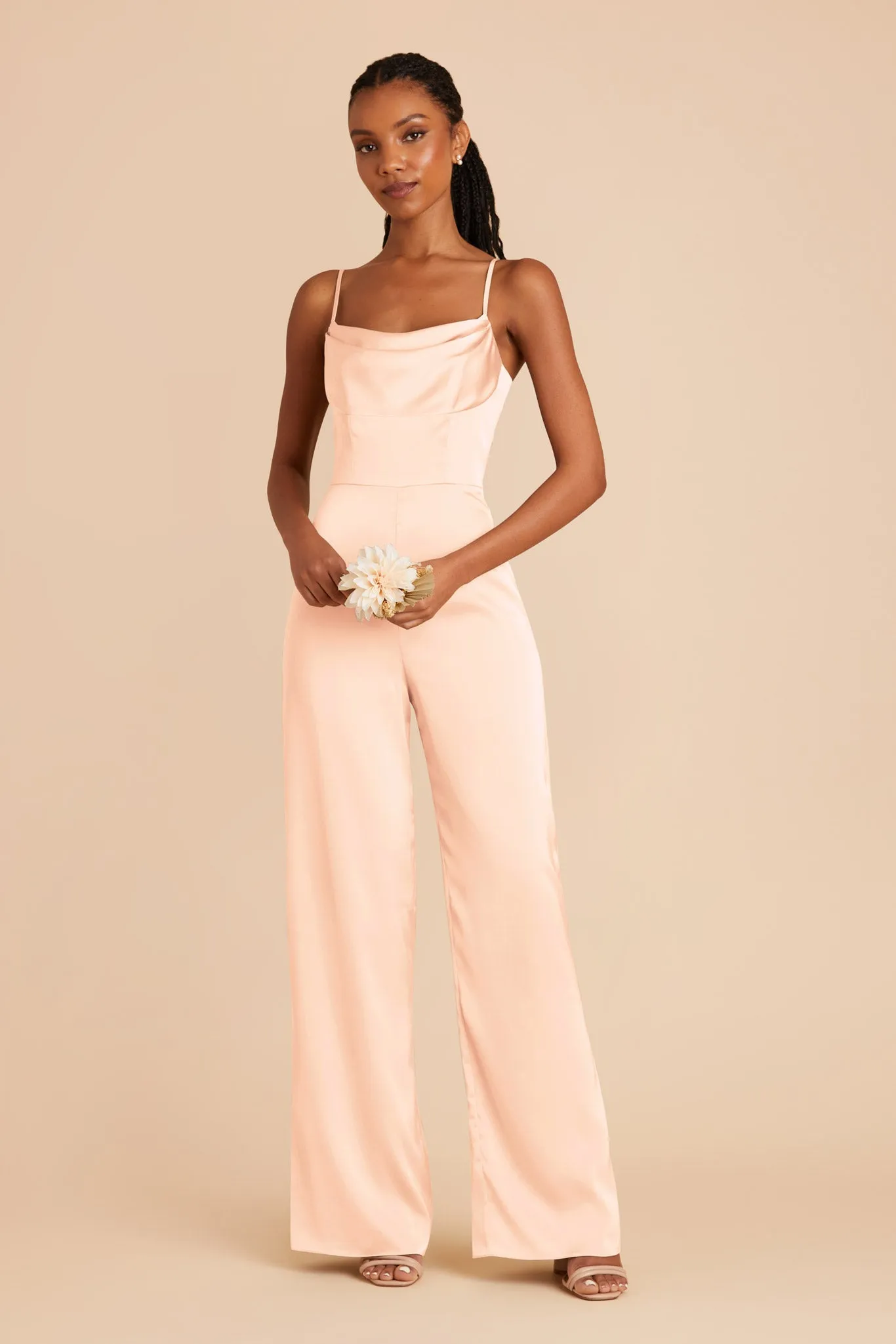 Donna Matte Satin Bridesmaid Jumpsuit - Peach Cream sold by Birdy Grey product image thumbnail 2