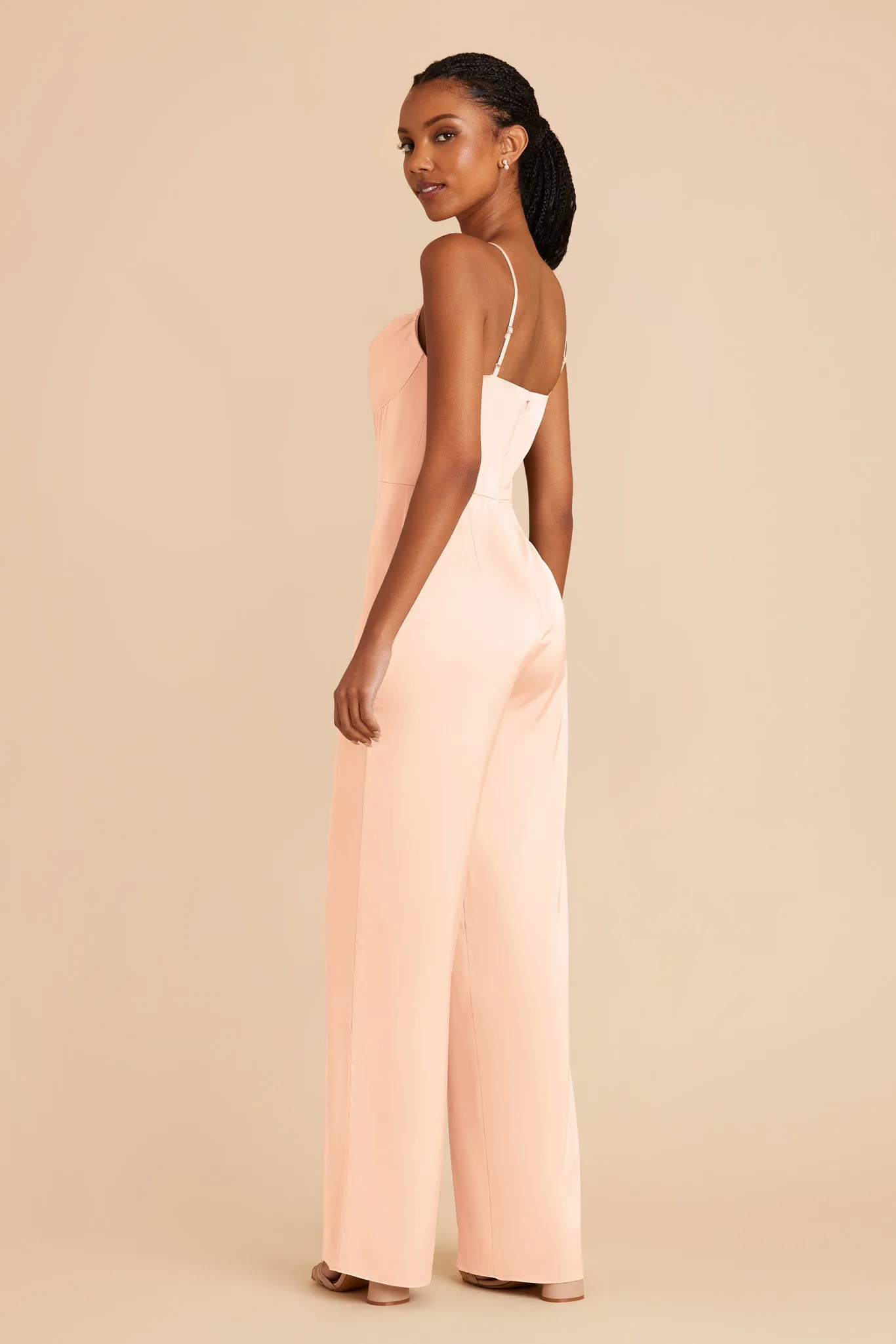 Donna Matte Satin Bridesmaid Jumpsuit - Peach Cream sold by Birdy Grey product image thumbnail 5