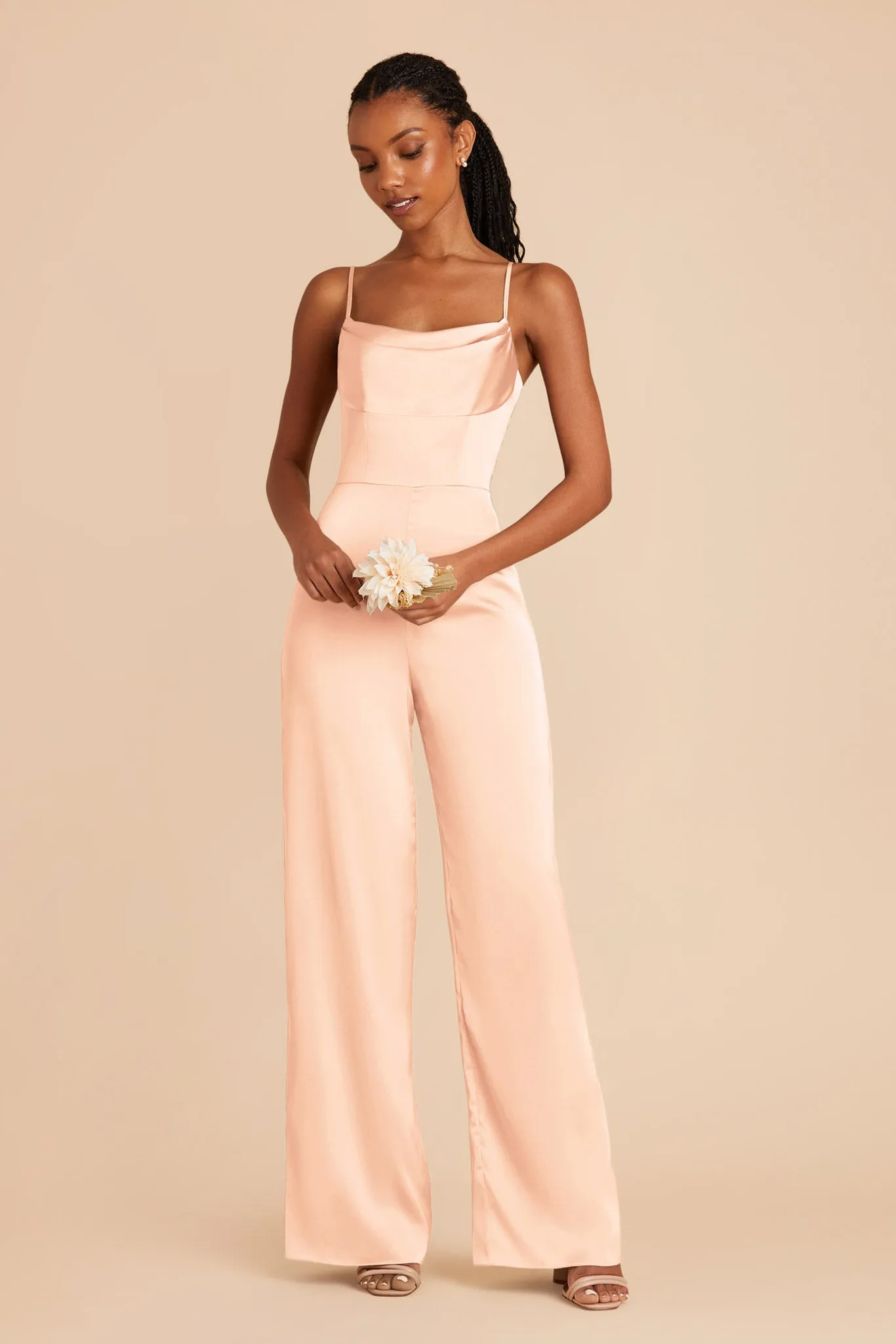 Donna Matte Satin Bridesmaid Jumpsuit - Peach Cream sold by Birdy Grey product image thumbnail 3