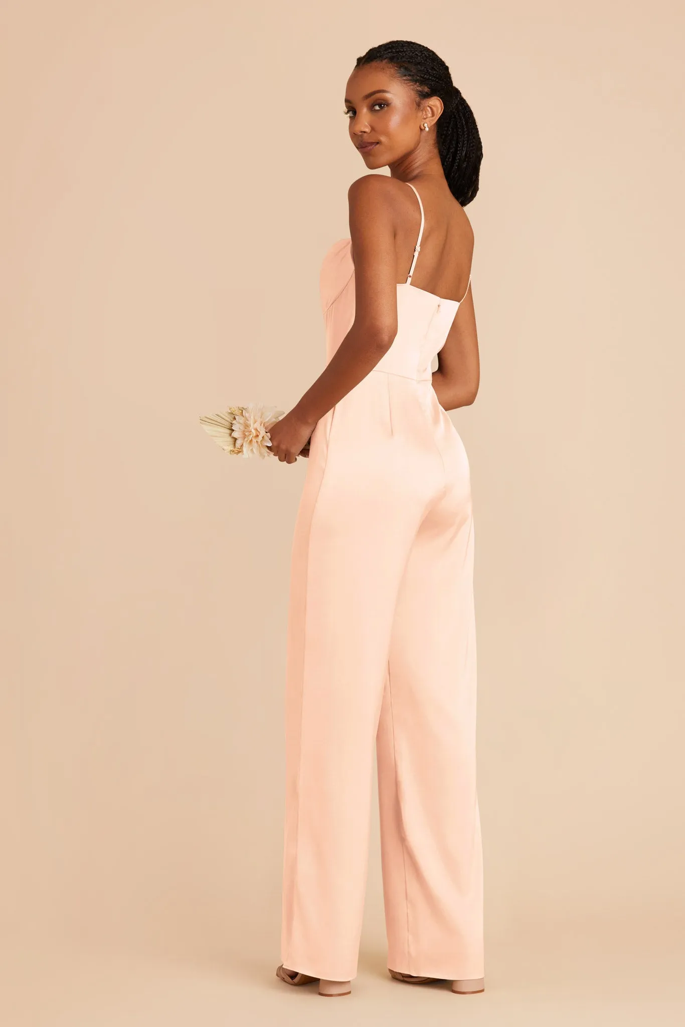 Donna Matte Satin Bridesmaid Jumpsuit - Peach Cream sold by Birdy Grey product image thumbnail 4