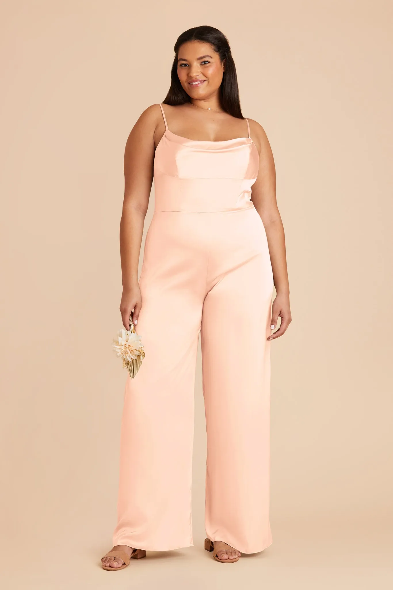 Donna Matte Satin Bridesmaid Jumpsuit - Peach Cream sold by Birdy Grey